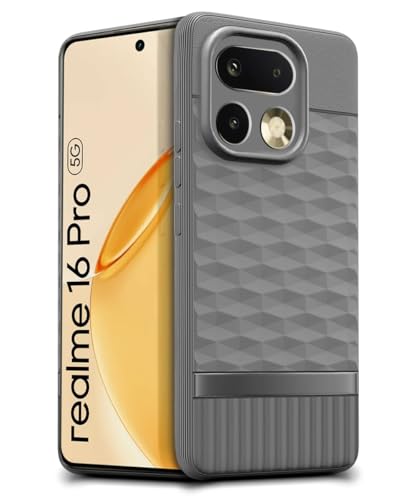 Image of WOW IMAGINE Back Cover for Realme 16 Pro 5G with Hexa Cube Design | Ultra Slim Soft Rubberised Case | Inner Velvet Fabric | Flexible Mobile Case | Camera Protection - Grey