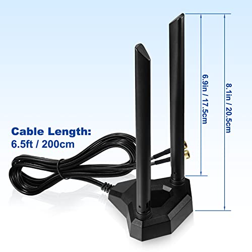 Image of Eightwood Dual Band WiFi Antenna 2.4GHz 5GHz RP-SMA WiFi Antennae with 6.5ft Extension Cable for PC Desktop Computer PCI PCIe WiFi Bluetooth Card Wireless Network Router