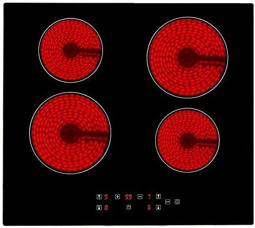 Placa de vitrocerámica 4 fogones de 60 cm de ancho, color negro