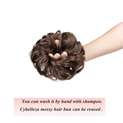 Cybelleza Messy Bun Hair Piece Curly Hair Scrunchies Thick Messy Hair Bun Updo Hairpiece Synthetic Ribbon Ponytail Extensions Donut Chignons Wavy Wig for Women Girls 35g Chestnut Brown - Image 4