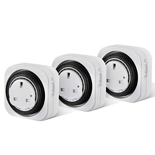 JZ CTG 24 Hours Square Mechanical Timer Socket, Plug-in Timer Controller, 13A/3120W, for Coffee Maker, Water heater, Bread machine etc. - 3 Pack