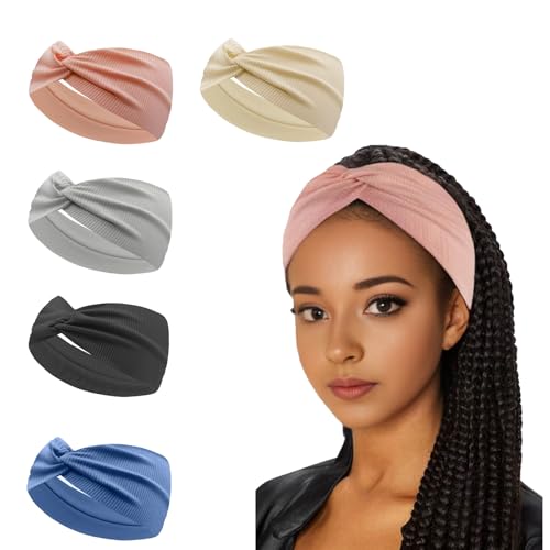 Fasce per Capelli Elastica, Yoga Fascia Capelli Donna, Alla Fasce Elastiche per Capelli da Donna, Antiscivolo, Traspirante Bianco Sporco Blu Navy Grigio Chiaro Grigio Scuro Rosa