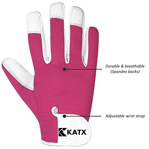 Katx Leather Gardening Gloves, Heavy Duty Thorn Proof Breathable Working Gloves for Men & Women with Strong Grip - Image 4
