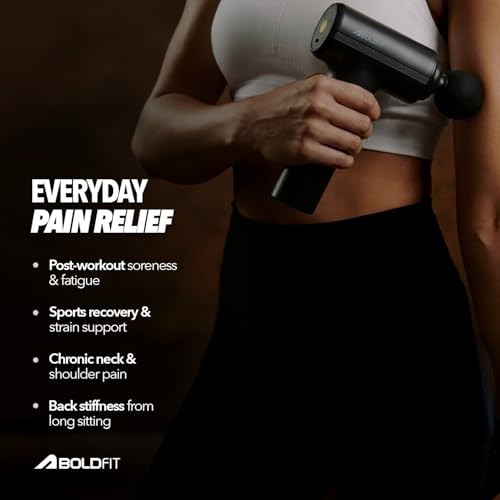 Image of Boldfit BoldGun CompactX Mini Full Body Massage Gun for Pain Relief - Deep Tissue Muscle Massager with 4 Pro Heads, 6 Speed Levels & Type-C Charging with 3000mAh Battery for Gym & Home, Black