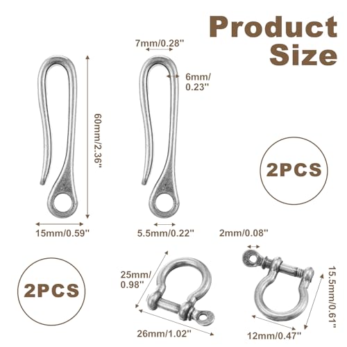HJZHII 2 Pcs Fish Hook Key Chains, Belt Clip for Keys Antique Bronze Fish Hook Key Chains Retro Wallet Clip Belt Buckle Pocket Clips U Shaped Keychain for Men Women(Silver) - Thumbnail 4