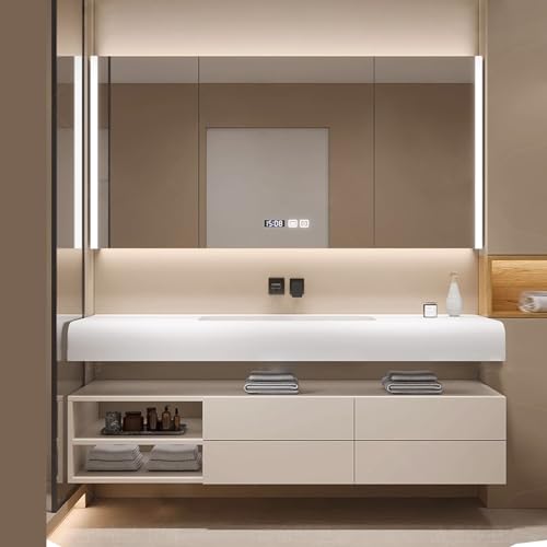 TIZAZO 44IN Beige Bathroom Vanity - Bathroom Vanity with Sink