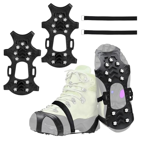Ice Cleats for Shoes and Boots, Silicone Stainless Steel Snow Spikes for Shoes, Crampons Spikes for Ice Fishing Gear, Winter Climbing & Hiking Supplies(Medium)