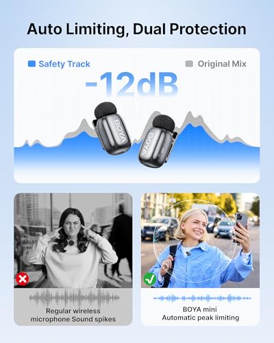 Image of BOYA mini 2 Wireless Lavalier Microphone for iPhone 15 /16 /17 & Android,AI Noise Cancellation,App Control, 30H Battery Life with Charging Case,Lapel Microphone Wireless for Video Recording Podcast Vlog