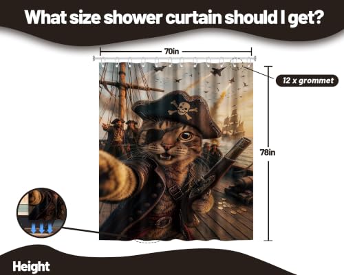 Image of Funny Cat Shower Curtain, Extra Long 70x78 in, Cool Kids