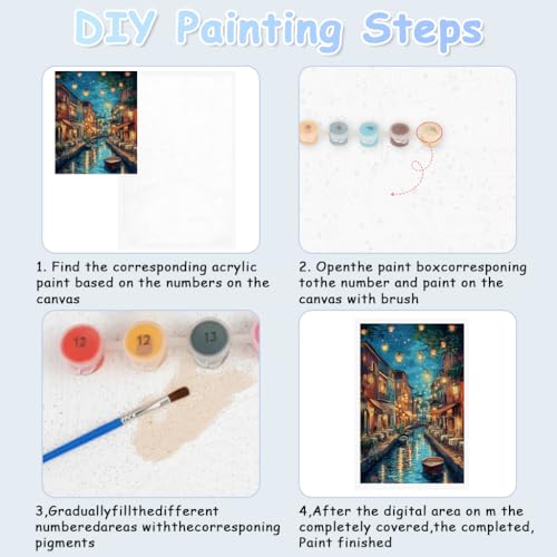 Image of HASTHIP DIY Venetian Paint by Numbers Kit, Pre-Outlined Canal Night Romantic Starry Sky Scene with Numbered Sections, DIY Oil Painting Craft Kit Art Craft, 40x50cm, Includes Pigments and Tools