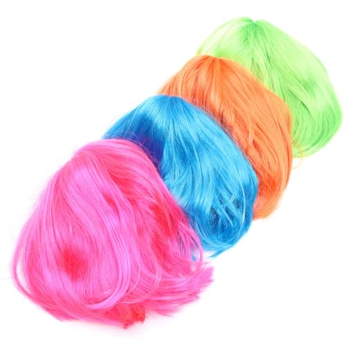 Perruques de costumes colorées ERINGOGO lot de 4 pour soirées déguisées et carnaval