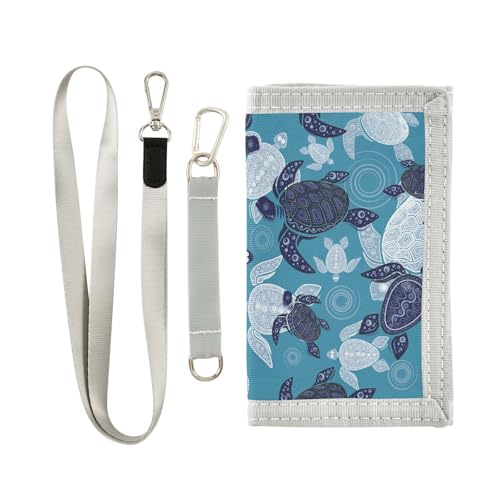 JHKKU Sea Turtles Trifold Wallets for Kids Boys Girls, Outdoor Sports Wallet for Teen, with Zipper Coin Pocket Novelty Purse