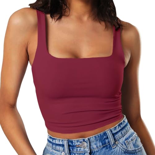 Artfish Womens Sleeveless Strappy Tank Square Neck Double Layer Workout Fitness Casual Basic Crop Tops product thumbnail 12
