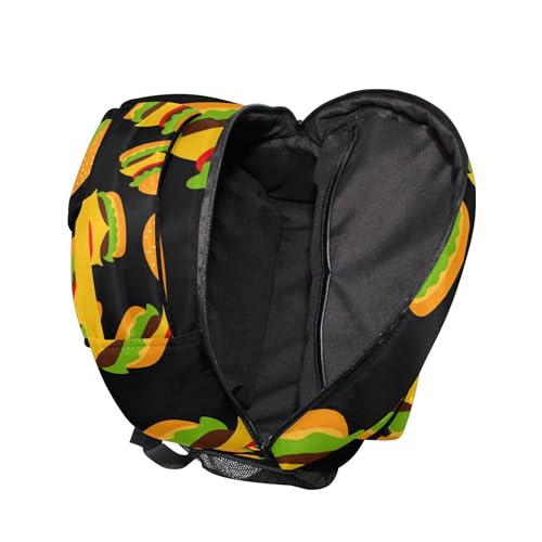 Hamburger Black Backpack for Boys Girls Kids Bookbag Laptop Tablet Travel School Bag with Name Tag4