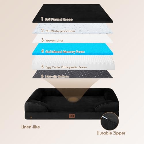 Image of EHEYCIGA Orthopedic Dog Bed for Small and Medium Dogs, Waterproof Memory Foam With Sides, Non-Slip Bottom, Egg-Crate Foam, Washable Removable Cover, Black