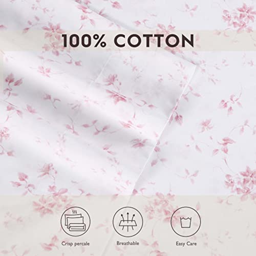 Image of Laura Ashley - Queen Sheet Set, Buttery-Soft Bed Sheets with a Naturally Silky Smooth Cotton Sateen Lightweight Feel - Matching Pillowcases & Fitted Sheet (Garden Muse Pink)