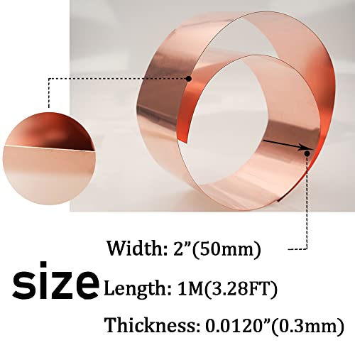 Image of Pure Copper Metal Foil Roll, 0.3mm Thickness x 50mm Width x 1M Length, 99.9% Copper Sheet Roll Copper Strip for Jewelry, Crafts, Repairs, Electrical