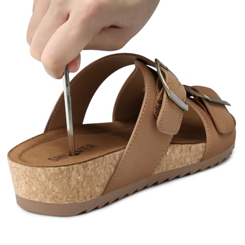 Image of SHIBEVER Comfortable Slides Sandals for Women: Wedge Adjustable Buckle Slip on Slide - Arch Support Open Toe Woman Sandal