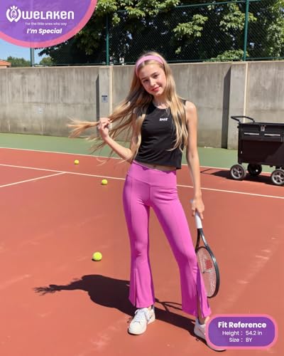 Calça legging feminina flare bainha dividida elástica ioga infantil casual calça de sino, Rosa choqu