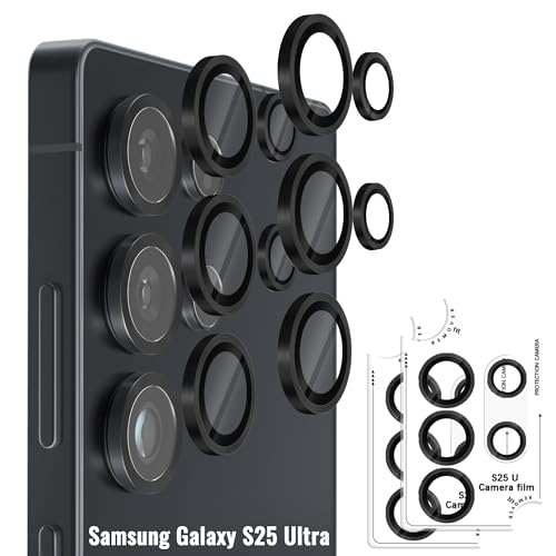 Orzero (2 Sets Camera Lens Protector for Samsung Galaxy S25 Ultra [EZ Install] [Case-Friendly] 9H Tempered Glass CD Pattern Lens Cover Military-Grade Shockproof HD Clarity Anti-Glare - Black