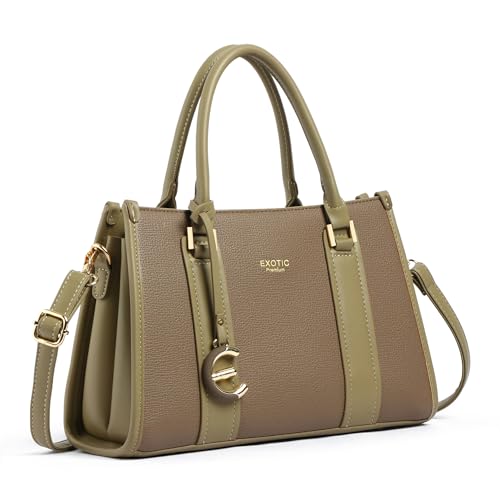 Image of EXOTIC Premium Orlina Duotone Structured Tote Bag for Women | PU Leather Handbag | 2 Compartments with Center Zip | Detachable Sling Strap | Office & Daily Use