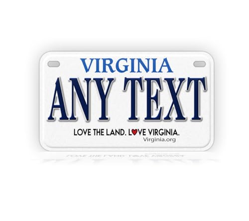 Personalized Virginia State Mini-Size Motorcycle License Plate, Replica Love the Land. Love Virginia, Any Text VA Plate