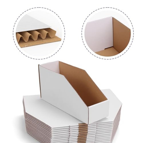Image of EXYGLO Cardboard Storage Bins 35 Pack, 9.4x3x4.5 Inch Cardboard Boxes, Corrugated Organizer Bins for Pantry, Shelves, Garage, Office, Shop, White