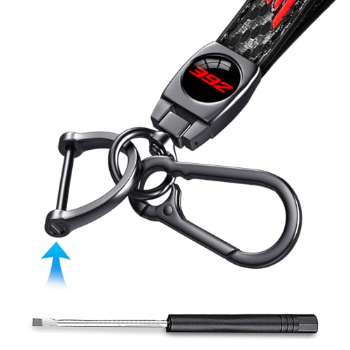 Image of Black 392 Keychain for Dodge Charger Challenger Durango & RAM SRT 392, Black Leather & Metal Car Key Fob Holder, 392 Car Keychain Accessories