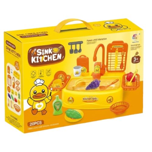 Image of SHAKTSIM Kids Play House Kitchen Sink Toy Set | Electric Circulating Water System | 20 PCS Pretend Play Washing Sink with Fruits, Vegetables & Utensils | Educational Role Play Toy for Boys & Girls