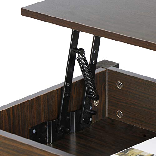 Super Deal Wood Coffee Table Lift Tabletop W/Hidden Compartment 3 Storage Shelf Modern Pop-Up Rising Dining Table For Home Living Room, 41 In L Espresso #TOP4