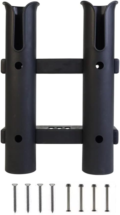 Fishing Rod Holder 2-Tube Rack Rod Fishing Pole Holder for Boat Yacht Kayak Garage Storage or Truck with Screws (Black)