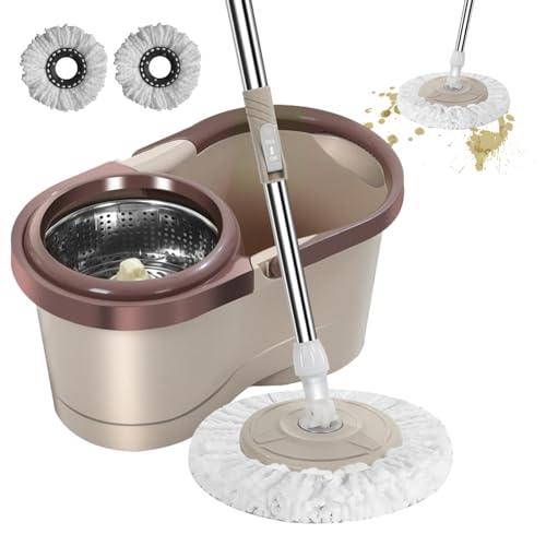 Juego de fregona giratoria y cubo – Mopa de limpieza de microfibra giratoria de 360° con escurridor de pedal para una limpieza del hogar sin esfuerzo