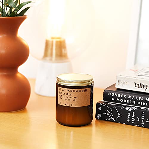 P.f. Candle Co. Sandalwood Rose Classic Standard Scented Soy Wax Candle (7.2 Oz) 40-50 Hour Burn Time, Cotton Wick, Amber Glass Jar #TOP1
