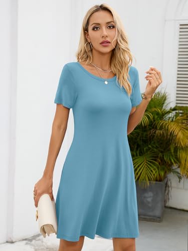 Image of KORSIS Summer Women's Dress Casual T-Shirt Short Sleeve Dresses Swing Flowy Beach Vacation Work Sundress with Pockets