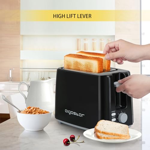 Aigostar Toaster 2 Slice - Compact Design Toaster with Wide Slot, 7 Browning Levels, High Lift, Defrost/Reheat/Cancel Functions, Removable Crumbs Tray, 750W, Black - Warrior - Image 5