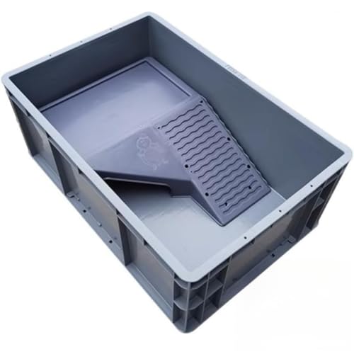 FiveLn 特大亀水槽セット プラスチック水槽 爬虫類 初心者 側面排水口 階段 日光浴台 観察 脱走防止 飼育ケース (60×40×23 cm,グレー)