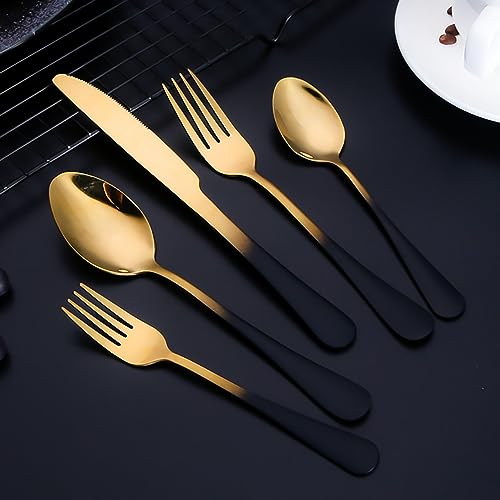 Geschirrset Schwarz Farbverlauf Gold Besteck Set 20 Stück Gabeln Besteck für 4 Lebensmittelechter Edelstahl enthalten Messer Gabeln und Löffel Set...
