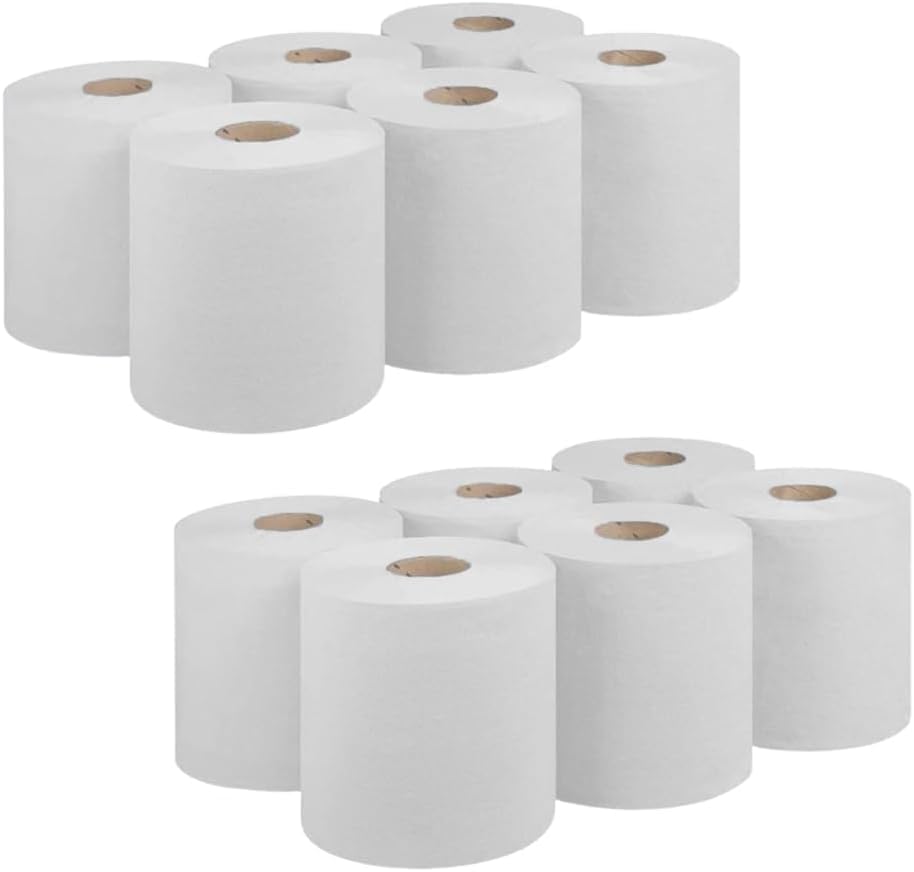 12 x Premium Quality 2-Ply White Centrefeed Paper Hand Towel Rolls, Pack of 12 Tissue Rolls