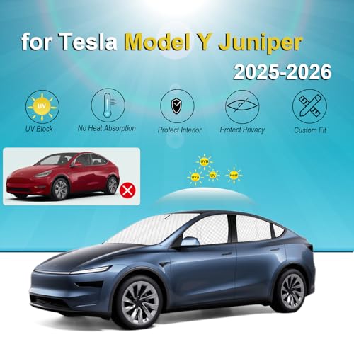 Image of KMF 8pcs Full Thicken Sun Shades for 2025 2026 Tesla Model Y Juniper Accessories, Tesla Y Privacy Car Window Covers for Windshield Side Rear, UV Block and Blackout for Camping Outdoor