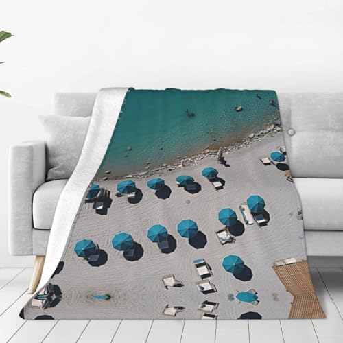 ERSDWRE Manta gruesa con estampado de verano mediterráneo, cálida y acogedora, manta de franela suave para cama, sofá, camping, viajes