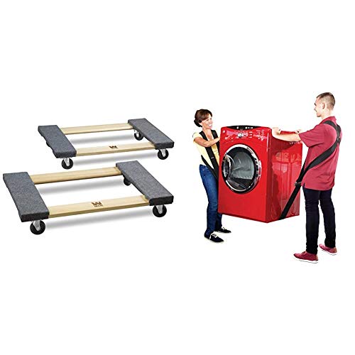 WEN 721830 1320-Pound Capacity 18-by-30-Inch Hardwood Movers Dolly, 2-Pack & Shoulder Dolly Moving Straps - Lifting Strap for 2 Movers - Move, Lift, Carry, And Secure Furniture, Appliances