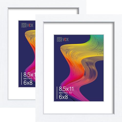 Image of VCK 8.5 by 11 Picture Frame 2 Pack, White Wood, 6x8 Mat, Glass, for Diploma
