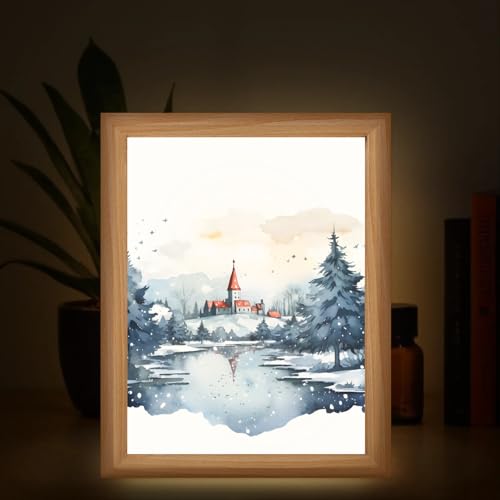 Light Up Painting, Watercolor Forest Wall Art Picture Light Cartoon Forest Light Up Desktop Art Frame, 10 Brightness, USB Powered, 3 Lighting Modes, Anxiety Relief Decor Gift for Bedroom Home
