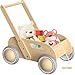 Lauflernwagen Holz, Baby Lauflernhilfe für Junge und Mädchen, Toddler Push & Pull Lauflernspielzeug, Kinderwagen aus Holz, Baby Walker mit Rädern, Geschenk für Geburtstag Weihnachten, Naturfarbe