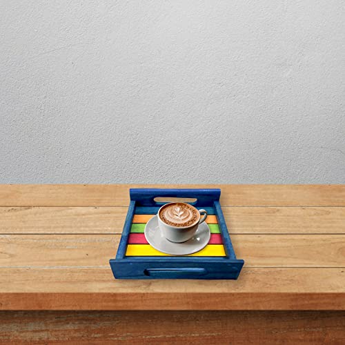 Hashcart® Wood Decorative Tray Candle Holder Tray Home Decor, Wood Tray For Coffee Table, Small Wooden Serving Tray Colorful Blue Tray Vanity Tray #TOP2