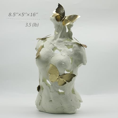 Lukitas Abstract Female Bust with Butterflies Sculpture, Aphrodite Statue, Body Figurine Art Decor, Beauty of Defects, Greek Goddess Bust Ornament for Office Living Room Desk Shelf, Beige, Resin 16" - Thumbnail 3