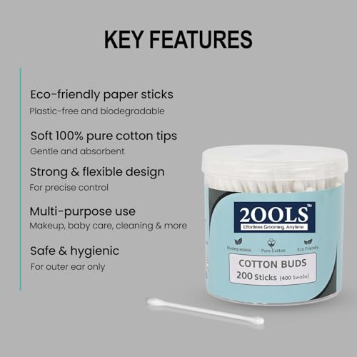 Image of Cotton Buds, Gentle Cotton Swabs for Personal Hygiene and Beauty - 200 Sticks (400 Swabs)
