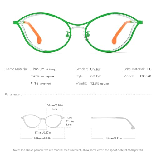 Image of FONEX Colorful Pure Titanium Glasses Frame Women Retro Round Eyeglasses