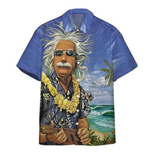 Albert Einstein Chilling On The Beach Custom Hawaii Shirt Matching Hawaiian Shirts For Couples, Tacky Hawaiian Shirts, Hawaiian Christmas Shirts For Men, Matching Father Son Hawaiian Shirts