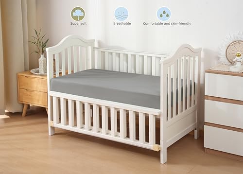 Image of HBHLFZ Crib Sheets for Boys, Girls, 28x52 Inch Fitted Crib Sheet - 8 Inch Deep Pocketed Fixed Sheet - Soft and Comfortable Microfibre - Fits Standard cot and Toddler mattresses, Gray